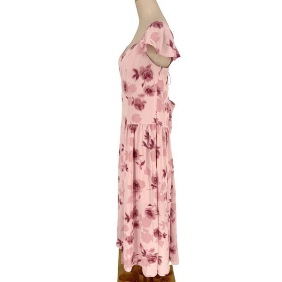 Abercrombie Fitch Pink Floral Maxi Dress XL Open Back Flutter Sleeve Slit Zipper - Picture 6 of 13